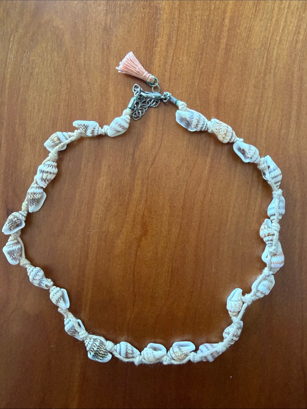 Free People Cream Shell Choker Necklace with Peach Tassel